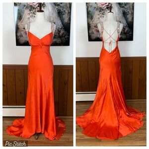 Stunning Jovani Orange Silk Prom/Pageant Gown!